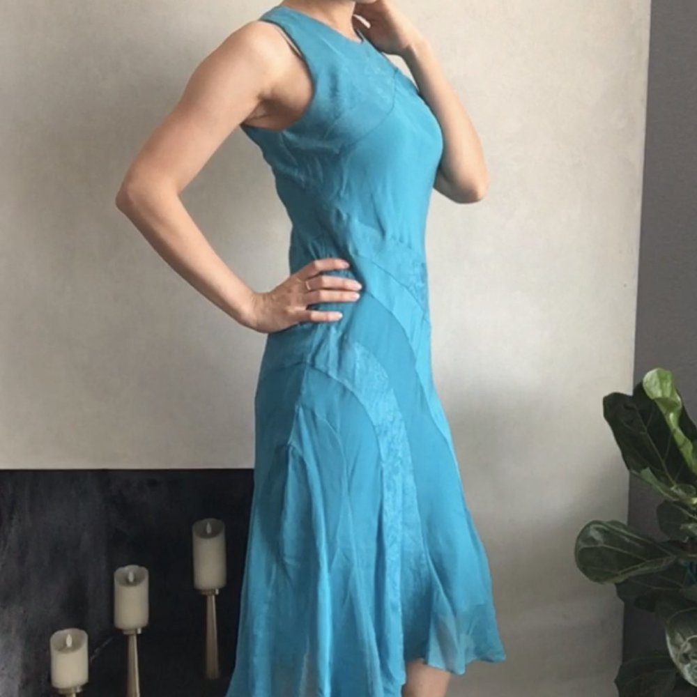 David Warren Vintage Blue Silk Flutter Dress 4P